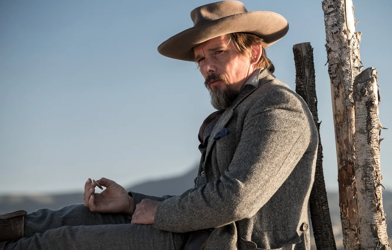 Photo wallpaper the sun, frame, hat, cigarette, cowboy, beard, coat, Western