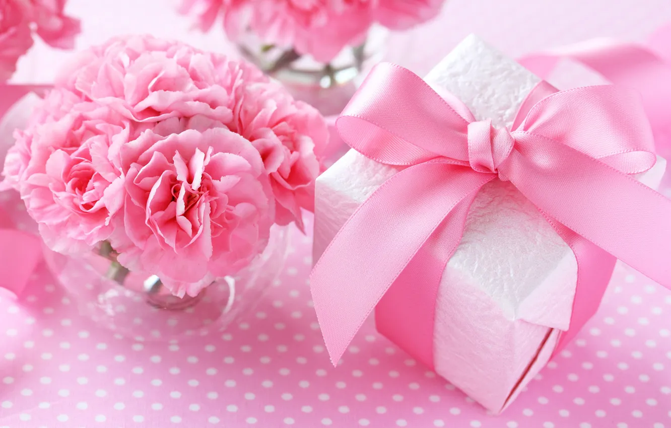 Photo wallpaper flowers, gift, bow, March 8, clove