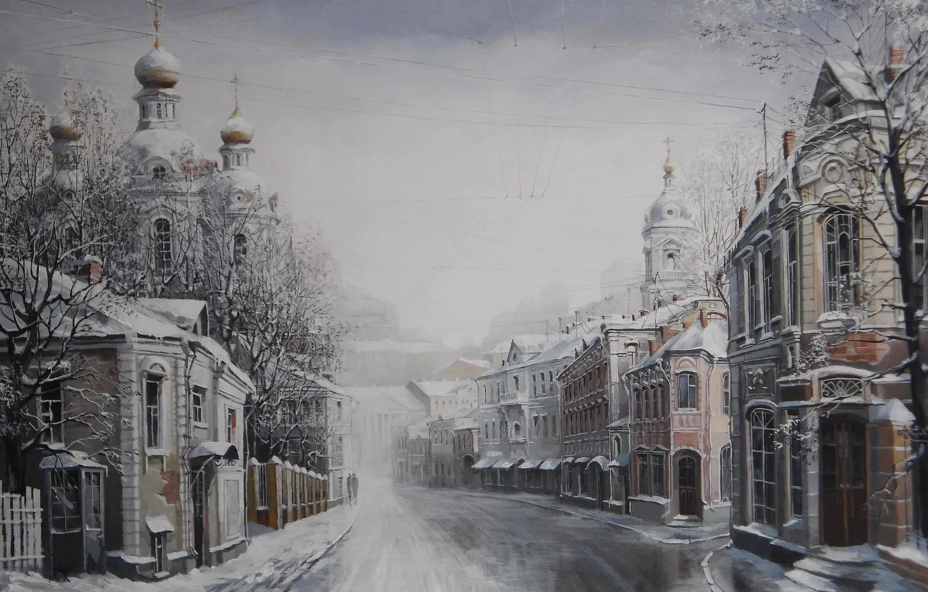 Photo wallpaper winter, home, Church, Alexander Starodubov, Merry Christmas! painting