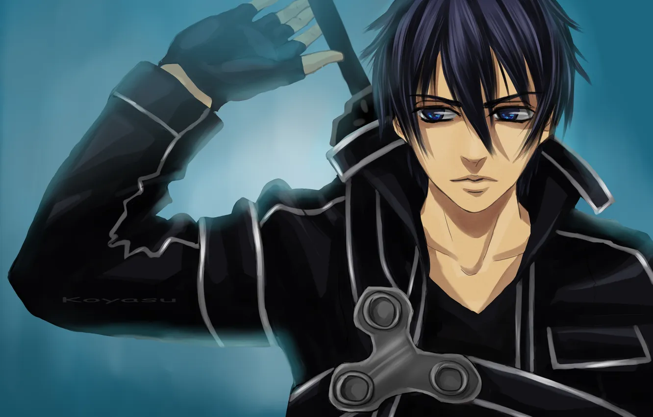 Photo wallpaper look, weapons, attitude, sword, guy, gesture, art, sword art online