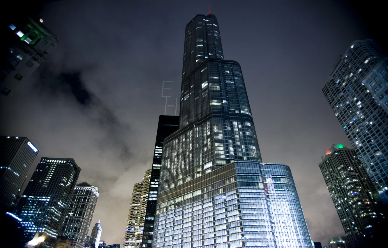 Photo wallpaper night, the city, lights, skyscrapers, Chicago, Chicago, Illinois