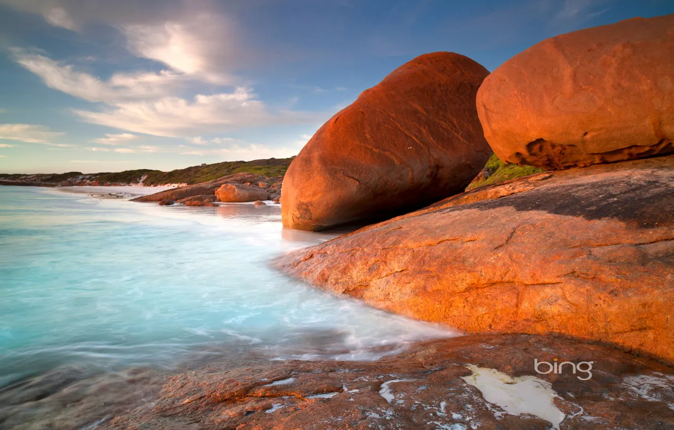 Photo wallpaper sea, the sky, clouds, stones, rocks