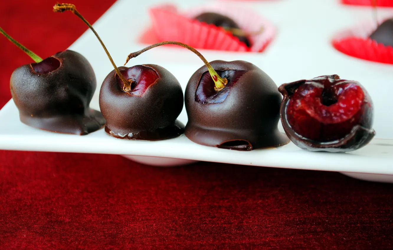 Photo wallpaper cherry, chocolate, dessert, delicious, chocolate-covered cherries