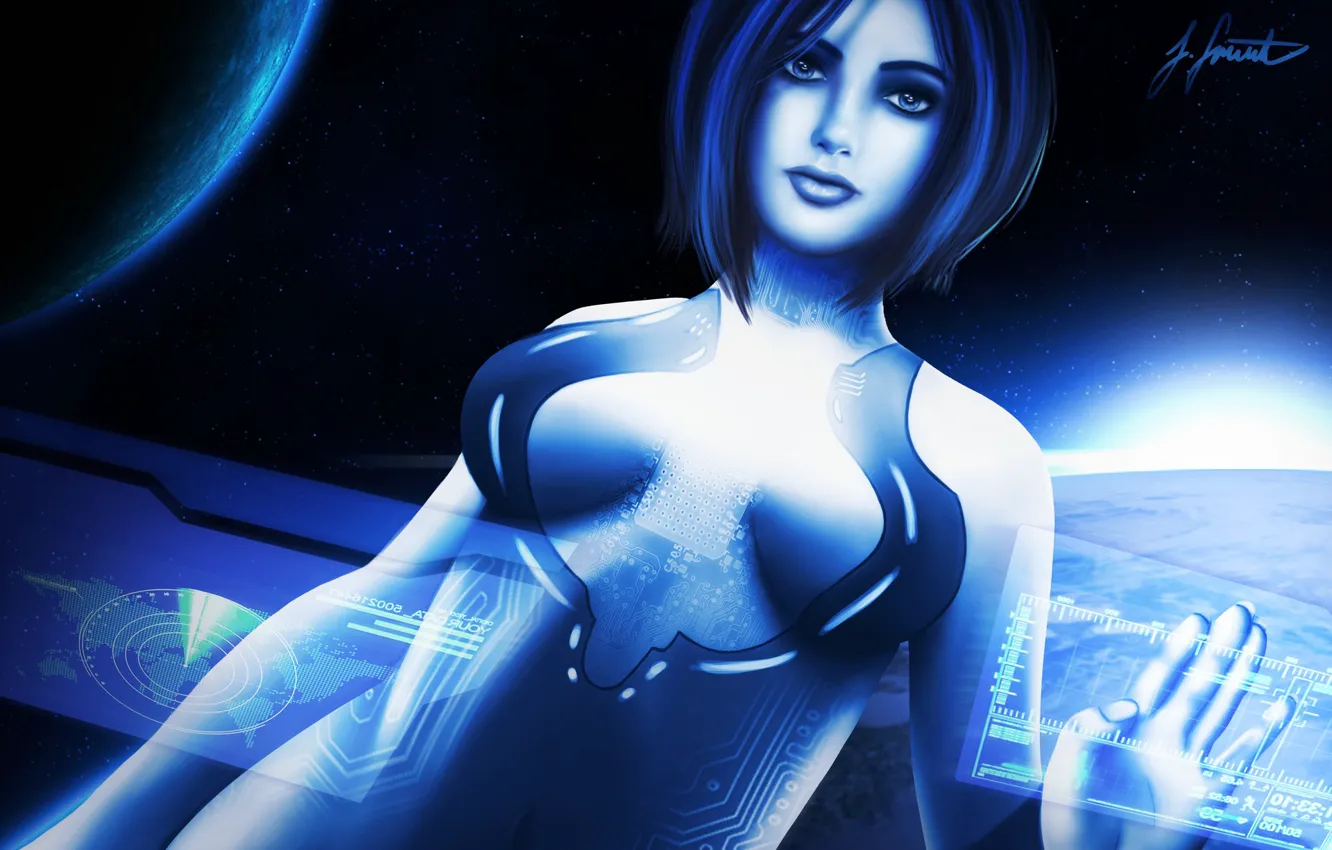 Photo wallpaper Halo, art, Cortana, fanart, Illustration, Characters, Game Art, by Sarah Grünebaum