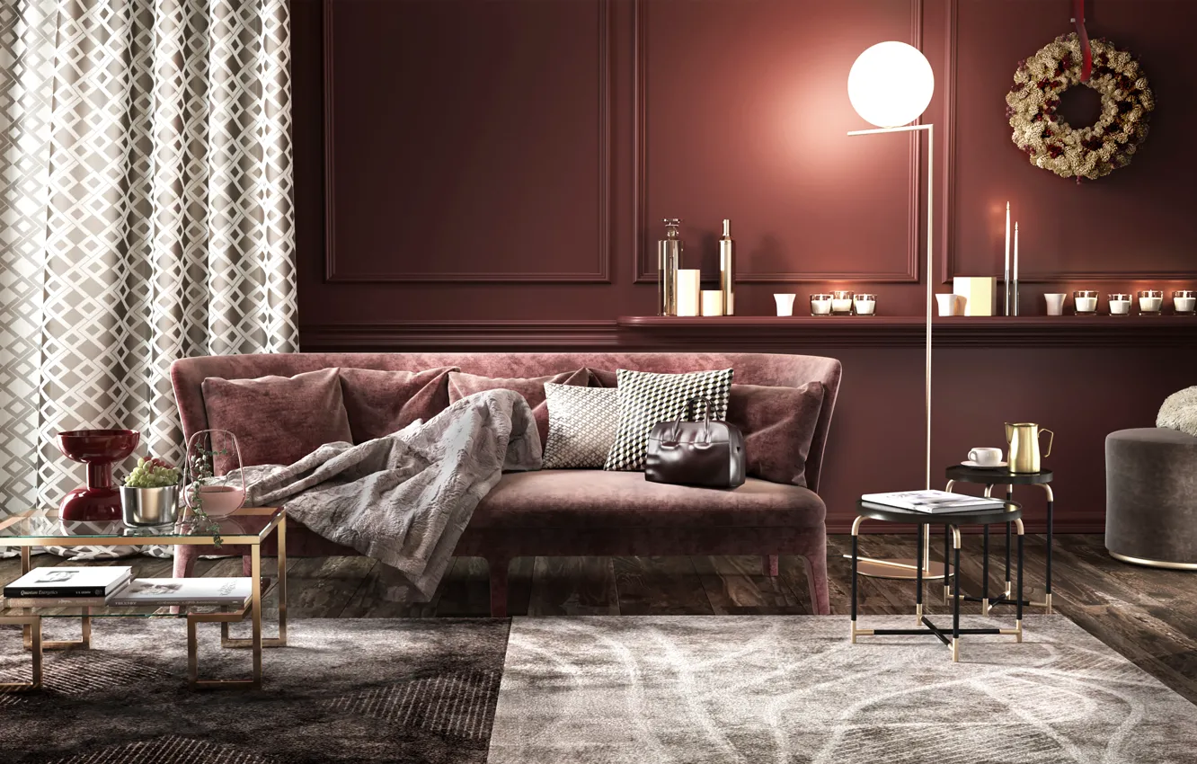 Photo wallpaper design, style, interior, sofa, living room