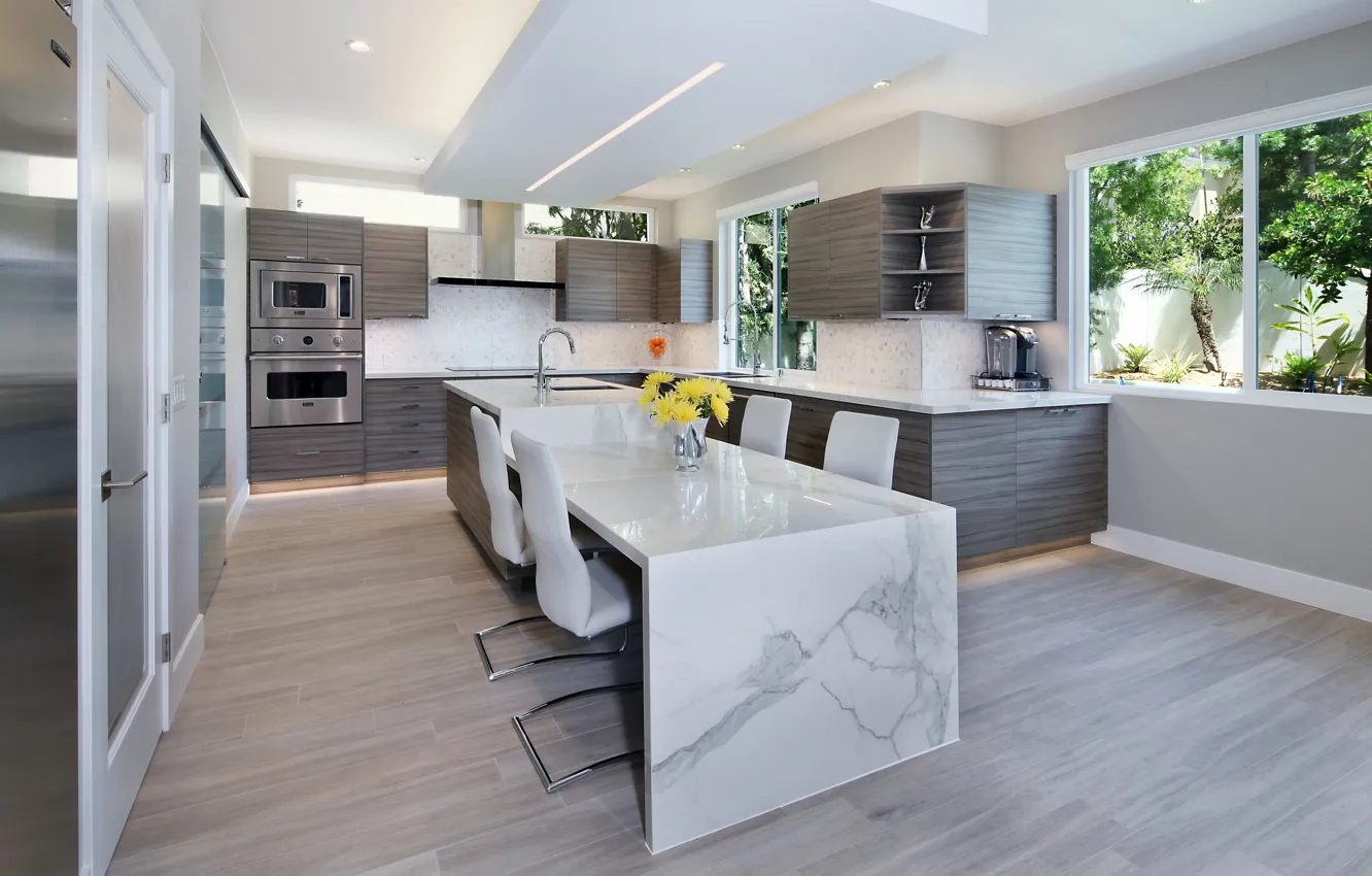 Photo wallpaper design, furniture, kitchen, plate, mansion, design, interior, kitchen