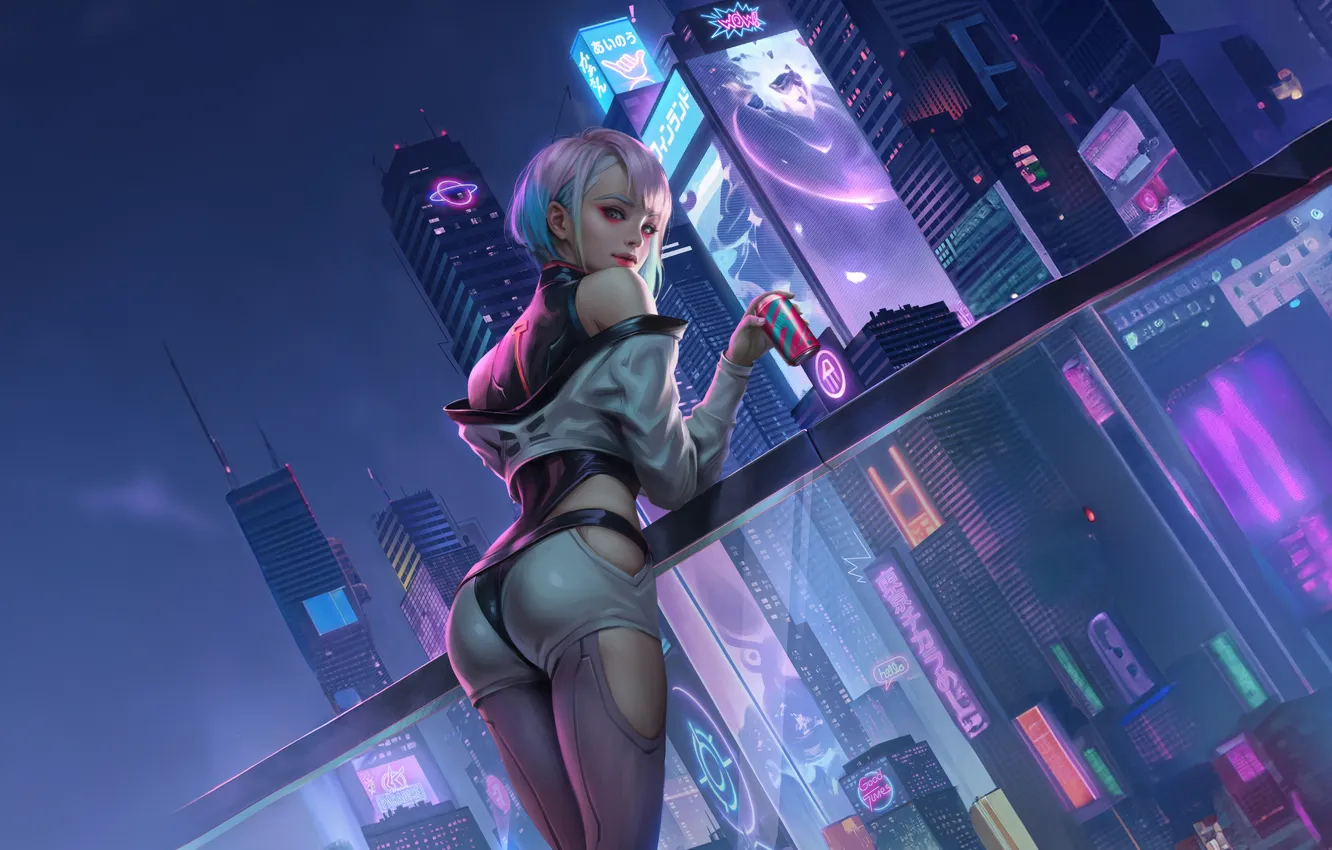 Photo wallpaper Lucy, cityscape, Cyberpunk