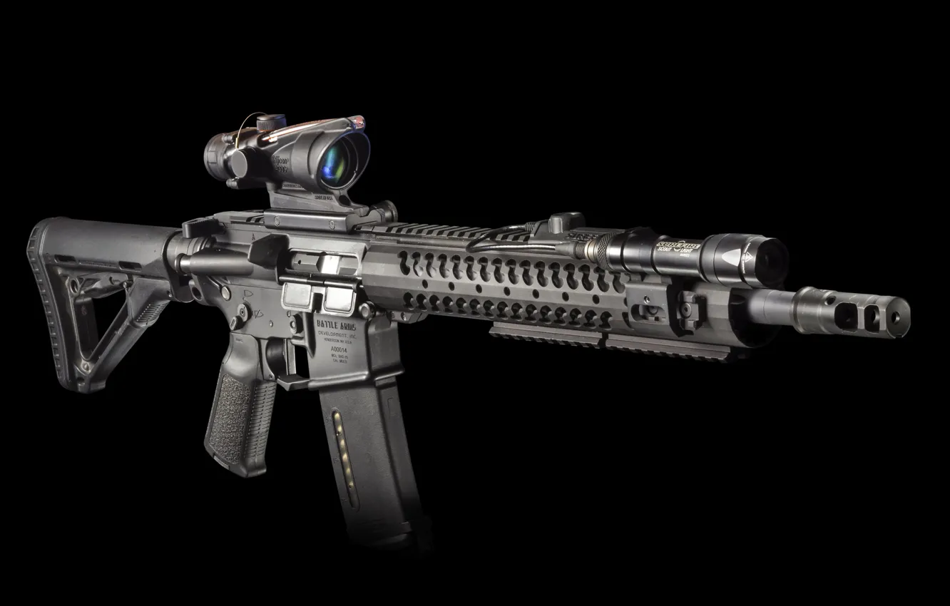 Photo wallpaper weapons, flashlight, carabiner, assault rifle