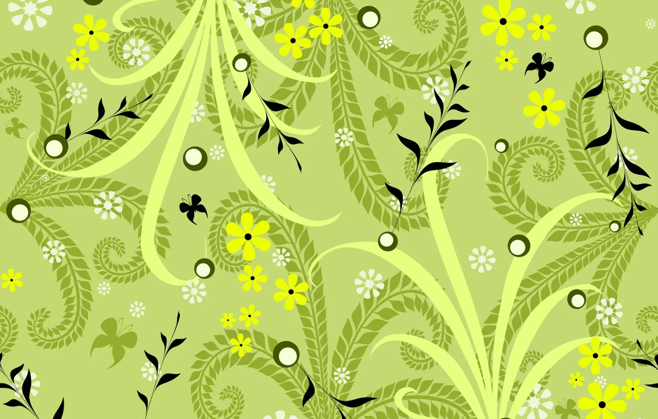 Photo wallpaper flowers, background, pattern, texture, green