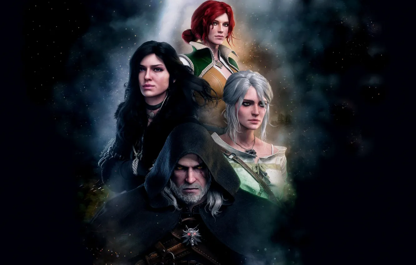Photo wallpaper Geralt, Ian, Triss Merigold, Geralt of Rivia, Triss Merigold, white wolf, The Witcher 3 Wild …