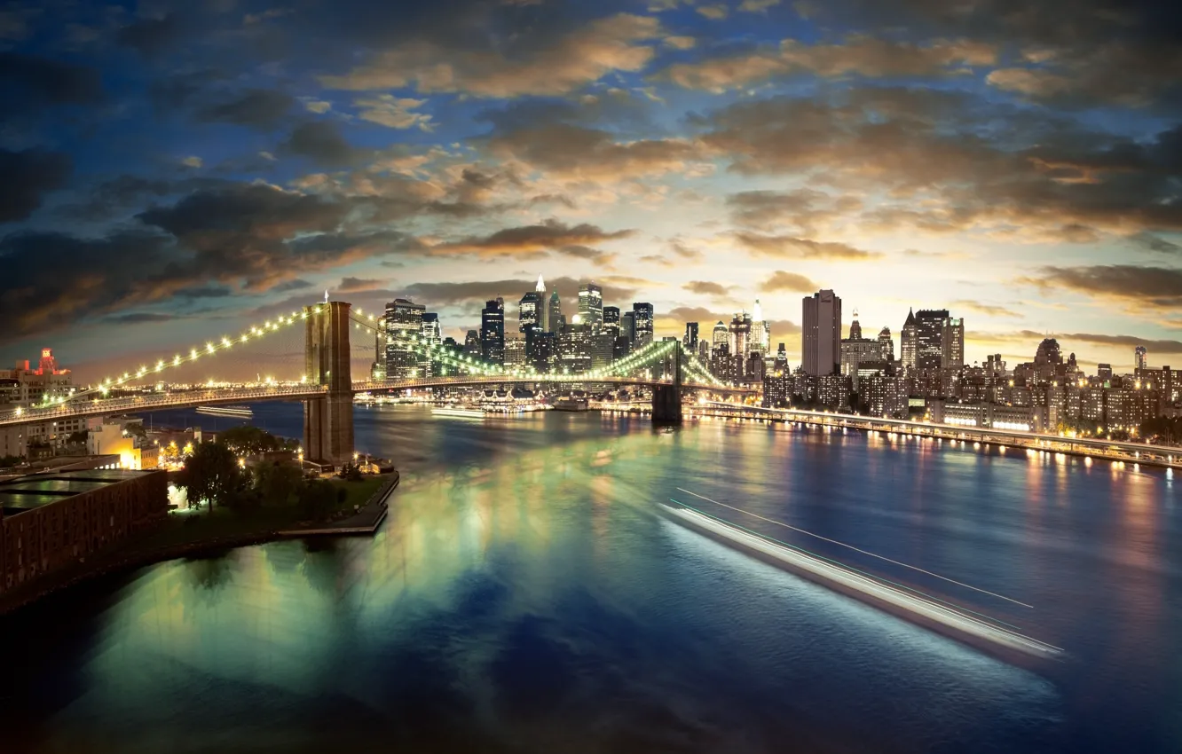 Photo wallpaper night, city, the city, lights, new York, USA, new york, usa