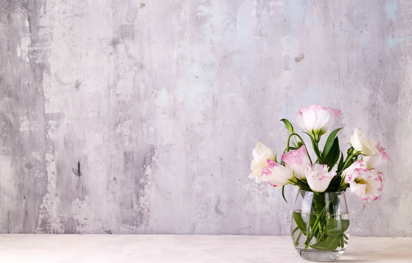 Photo wallpaper flowers, bouquet, vase, eustoma