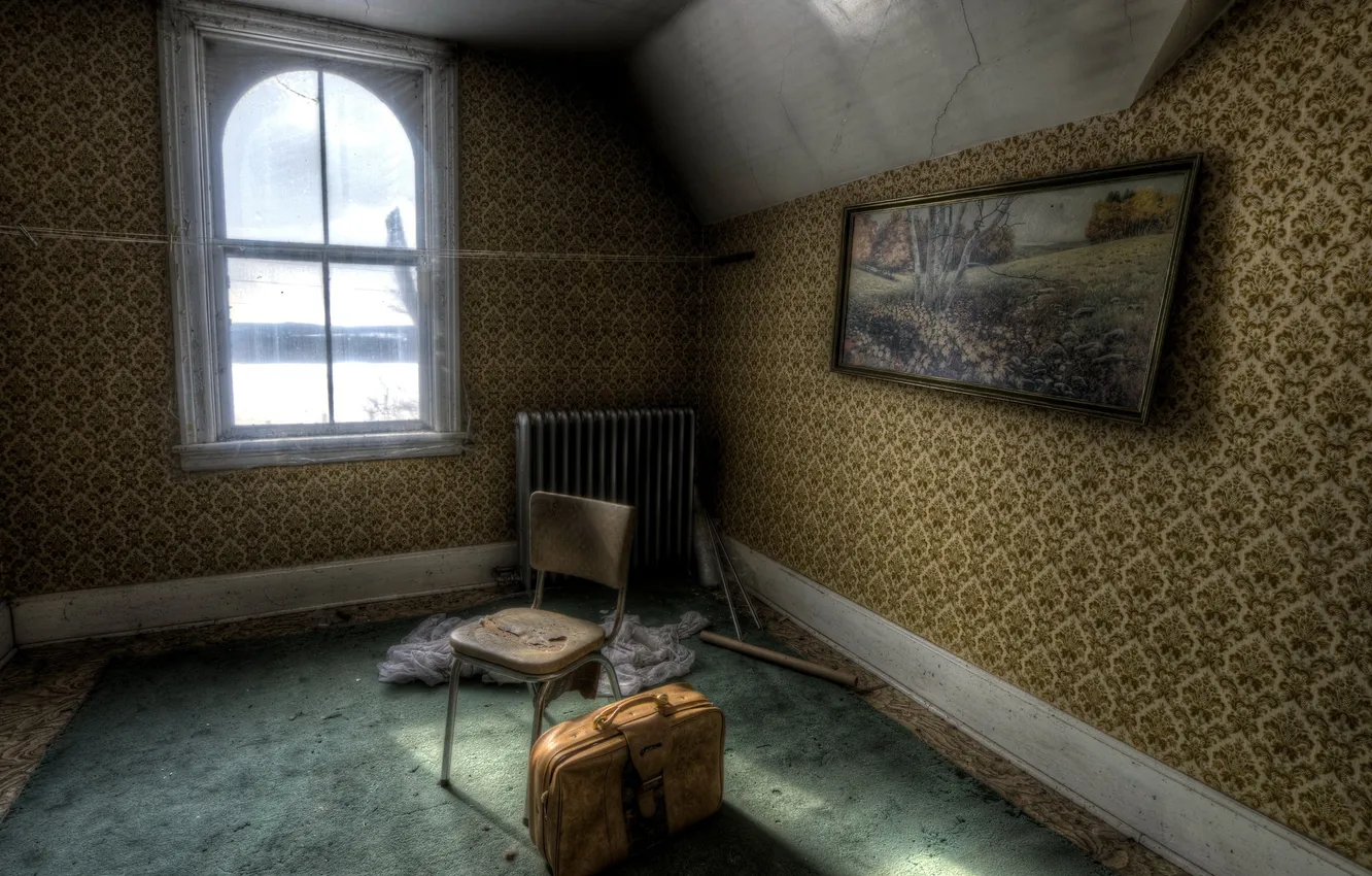 Photo wallpaper room, window, suitcase