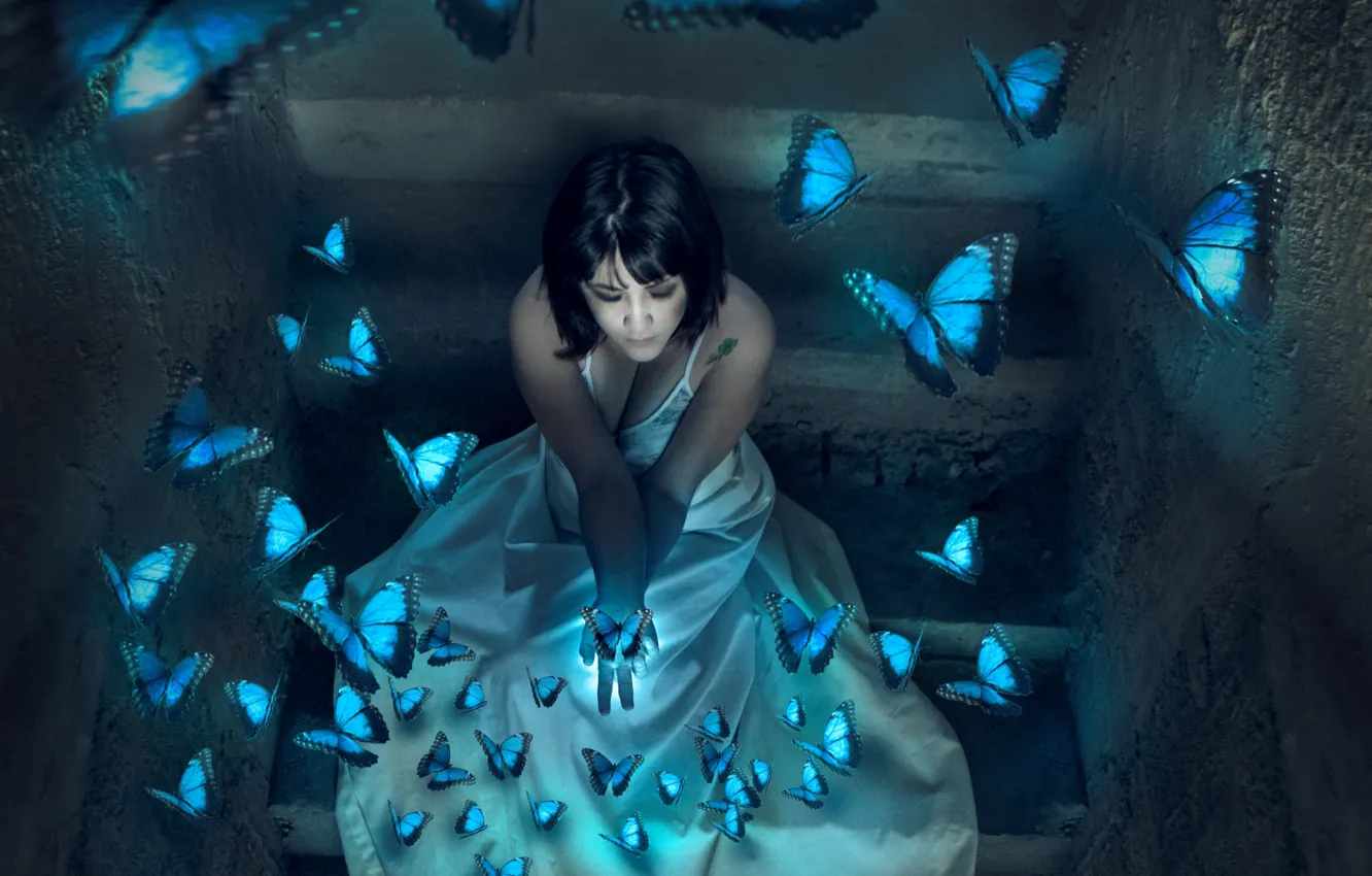 Photo wallpaper girl, butterfly, background