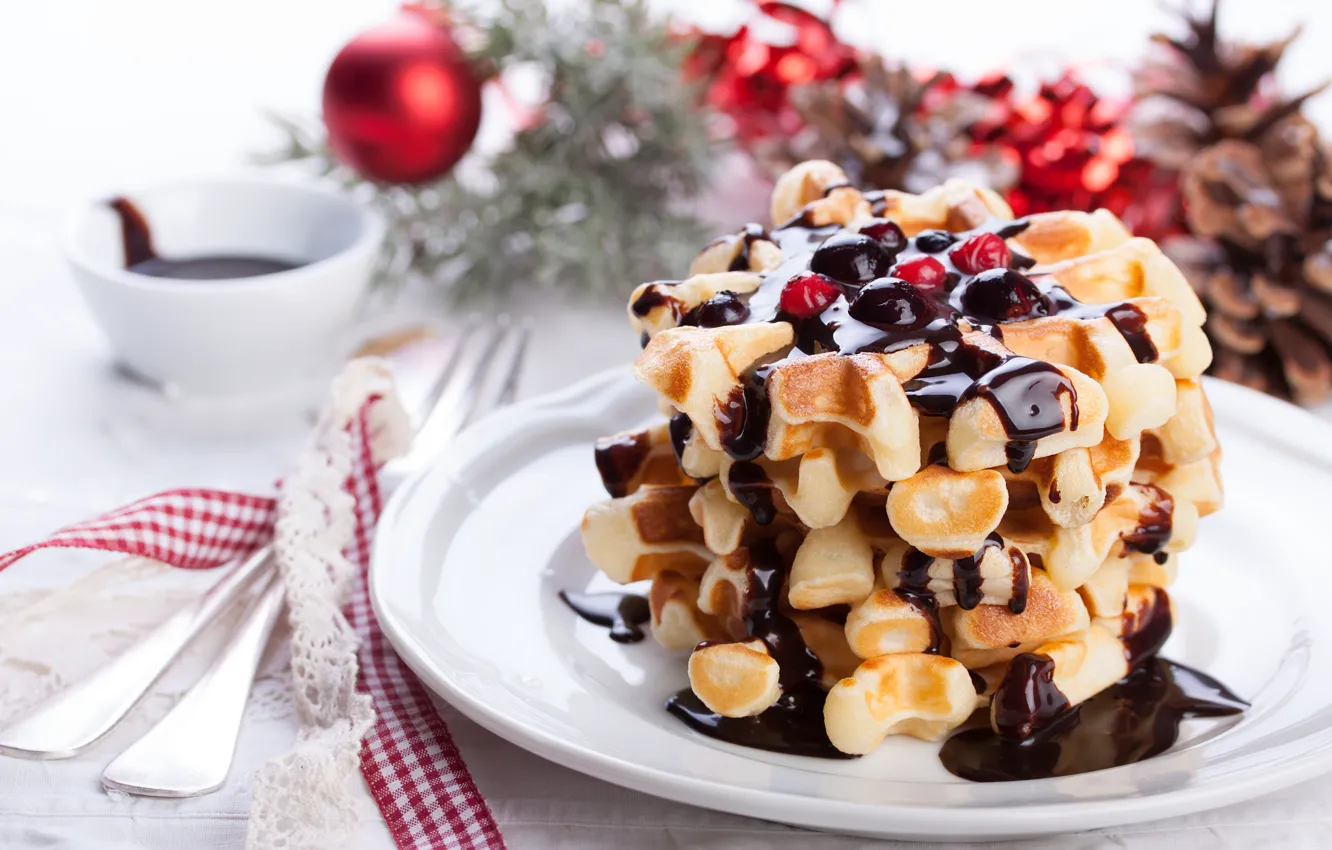 Photo wallpaper food, chocolate, Breakfast, waffles