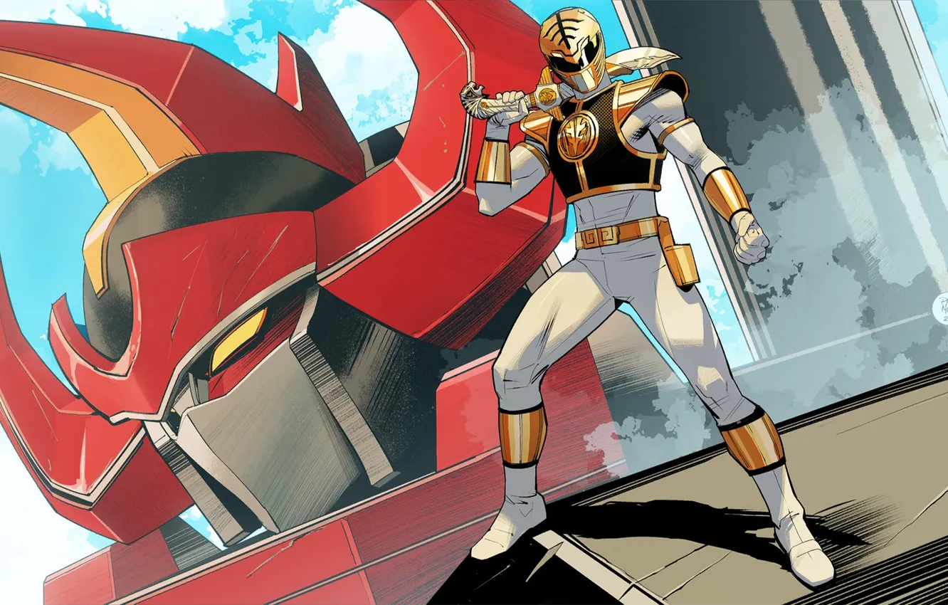 Photo wallpaper white, crossover, Power Rangers, Fortnite, Megazord