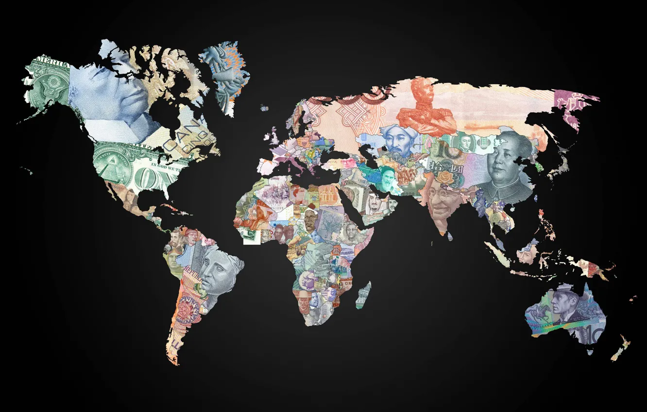 Photo wallpaper background, map, world map, currency, continents, country