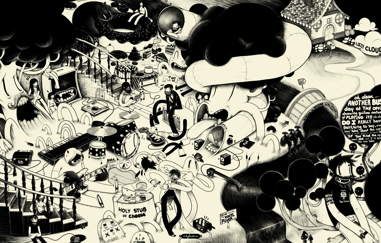 Photo wallpaper style, music, black and white