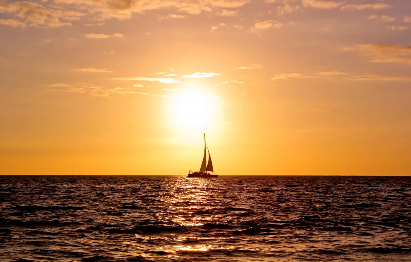 Photo wallpaper sea, water, sunset, the ocean, yacht, sail