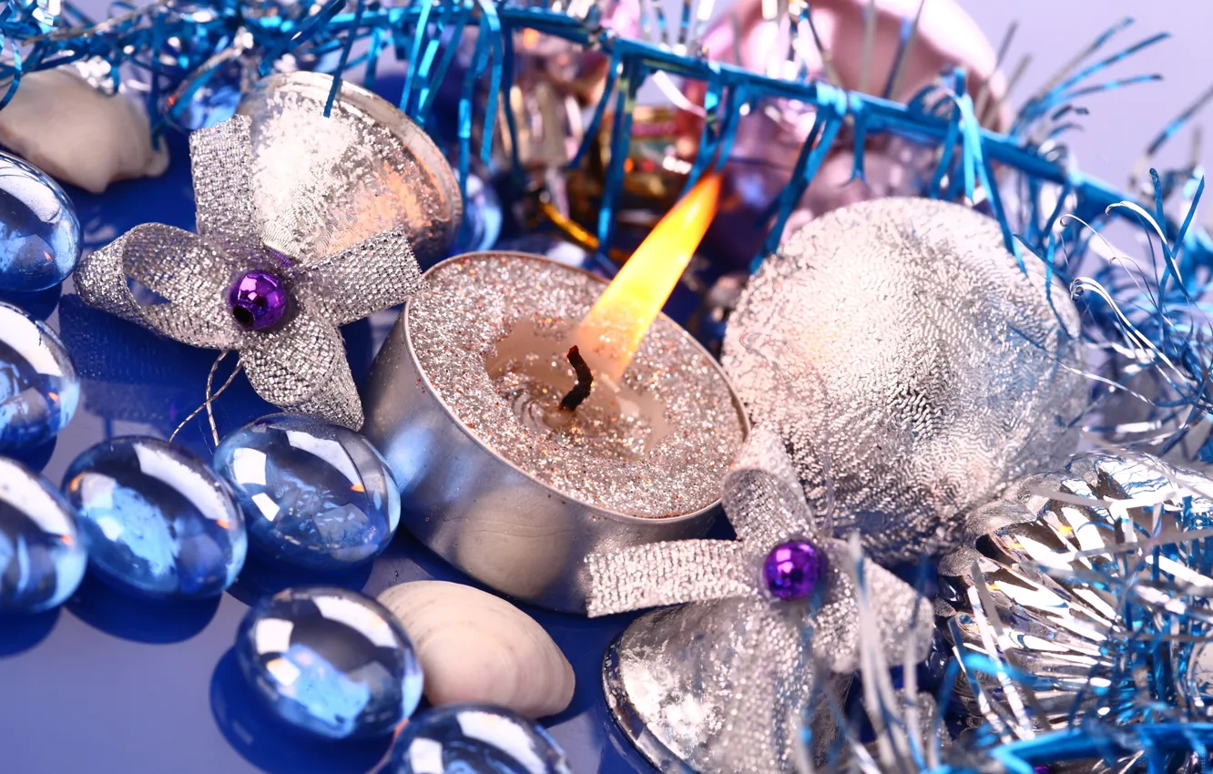 Photo wallpaper balls, holiday, Christmas, Candles, New year