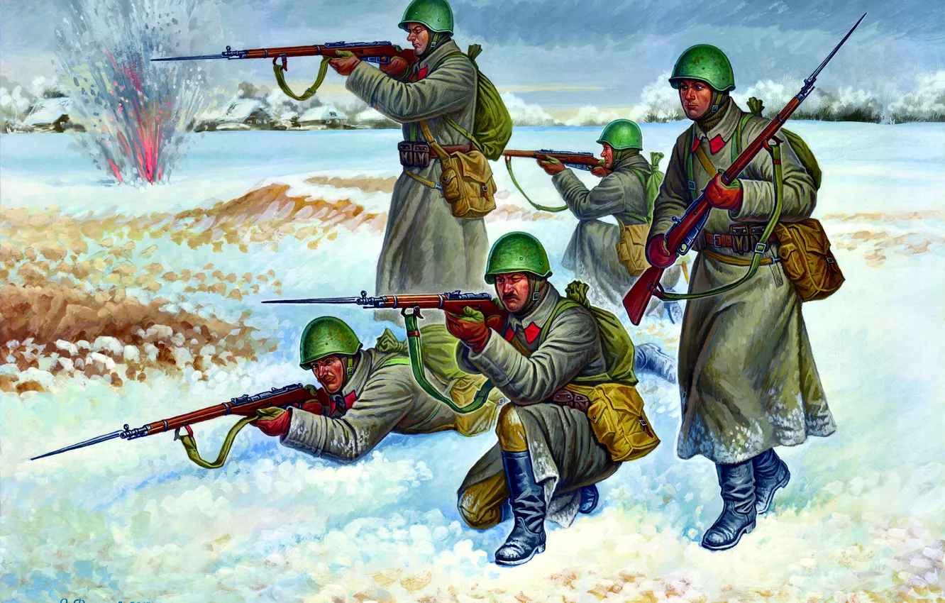 Photo wallpaper Winter, Soldiers, USSR, Mosin Rifle, The Red Army, WWII