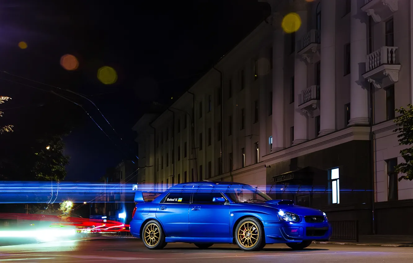 Photo wallpaper night, blue, strip, Subaru, traffic, WRX, blue, night