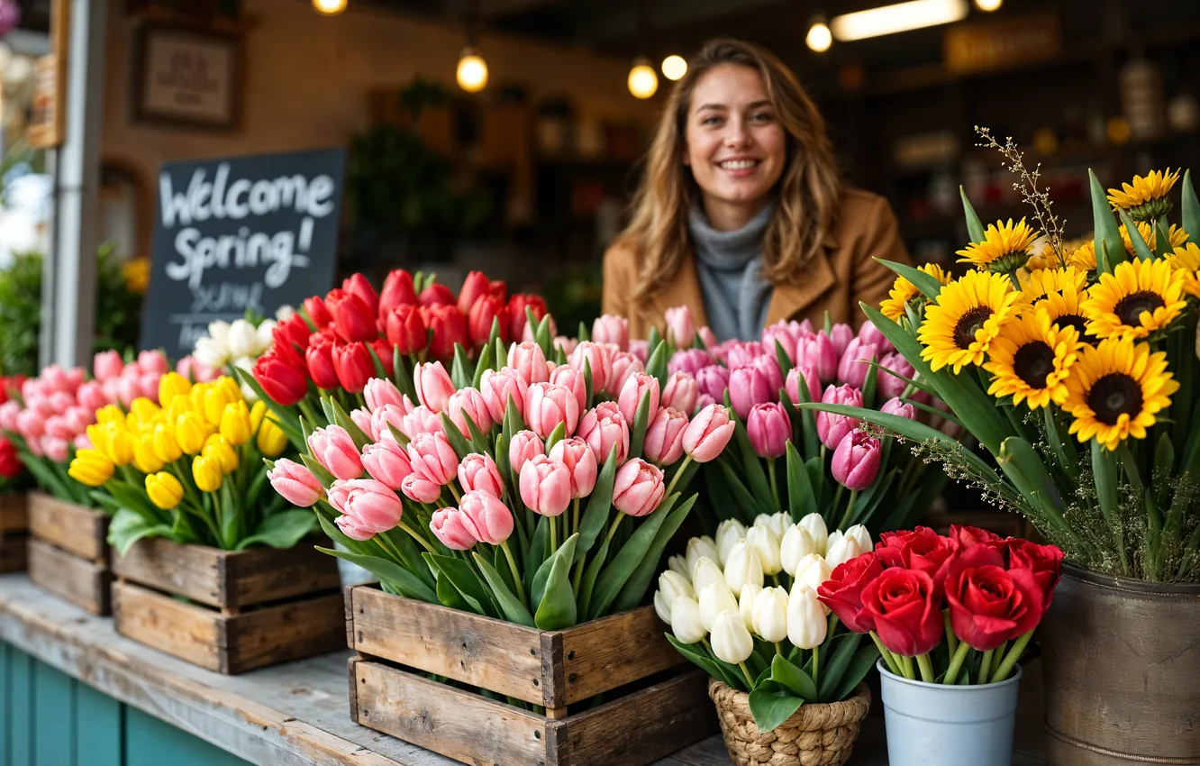 Photo wallpaper flowers, spring, colorful, tulips, blossom, welcome, flowers, tulips