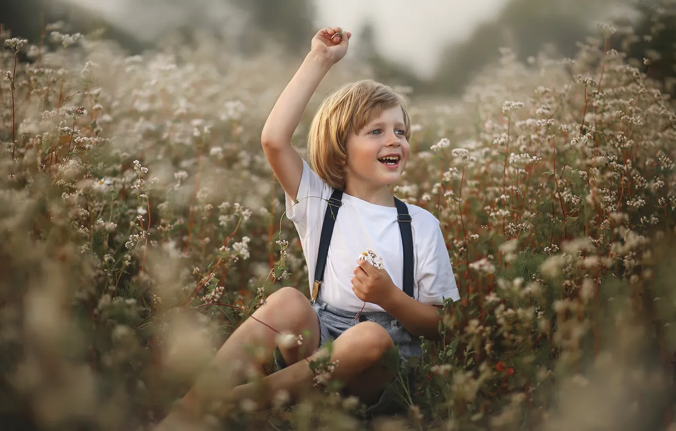 Photo wallpaper joy, nature, boy, grass, child, Arlauskaite Buloviene Vilma