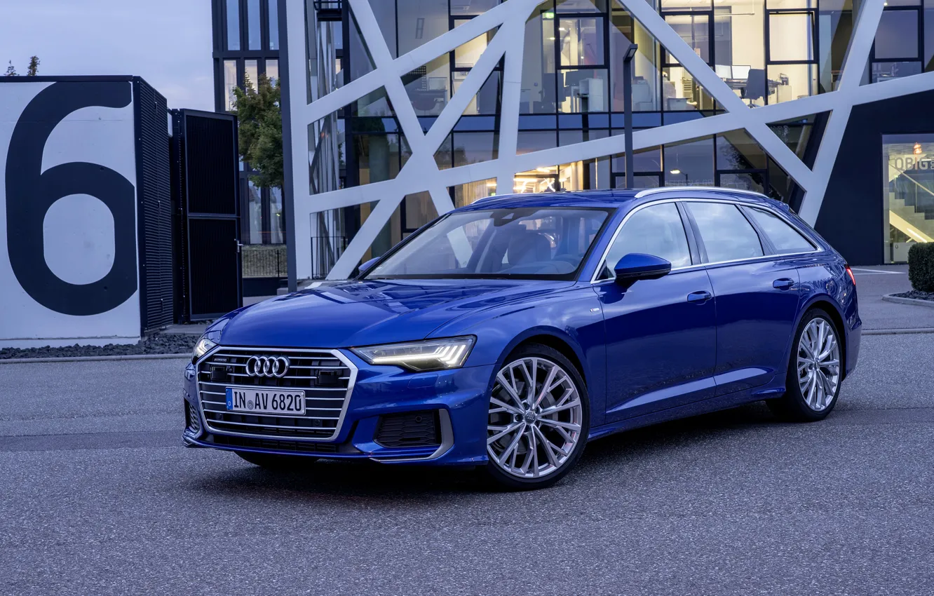 Photo wallpaper blue, Audi, the door, 2018, universal, A6 Avant