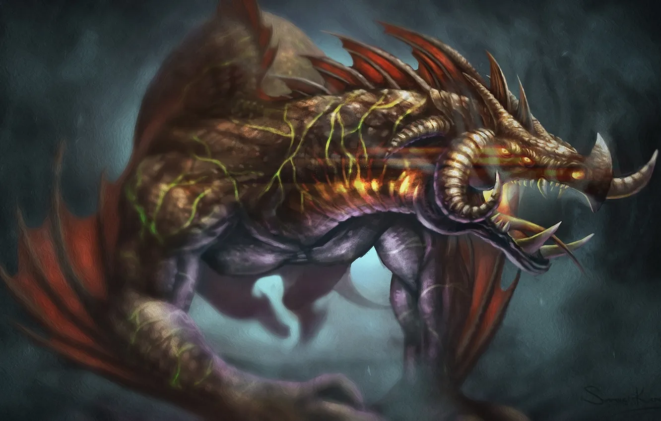 Photo wallpaper eyes, dragon, monster, art, lizard, burns