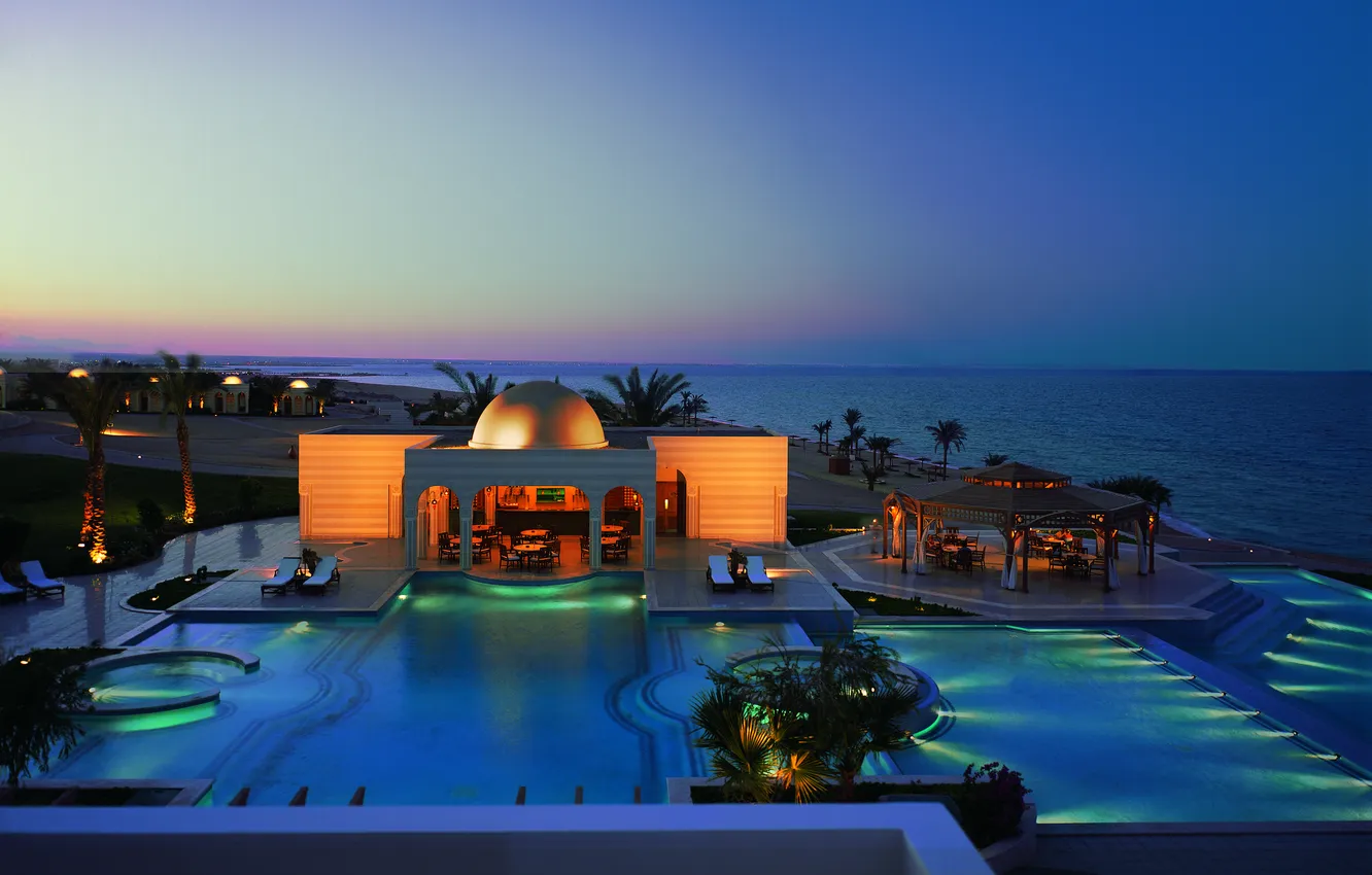 Photo wallpaper mood, the ocean, view, the evening, pool, restaurant, the hotel