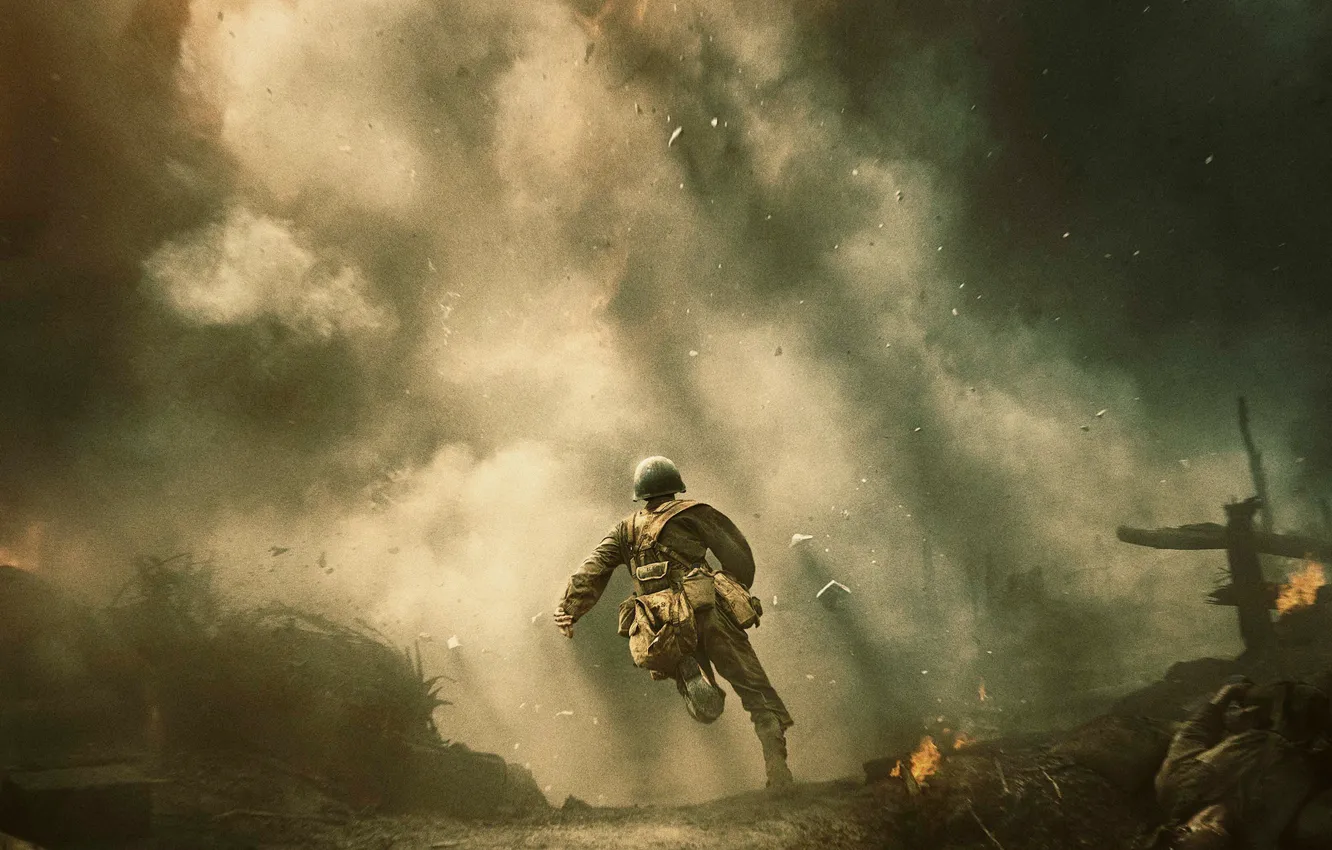 Photo wallpaper lights, the film, smoke, soldiers, the second world, runs, poster, battlefield