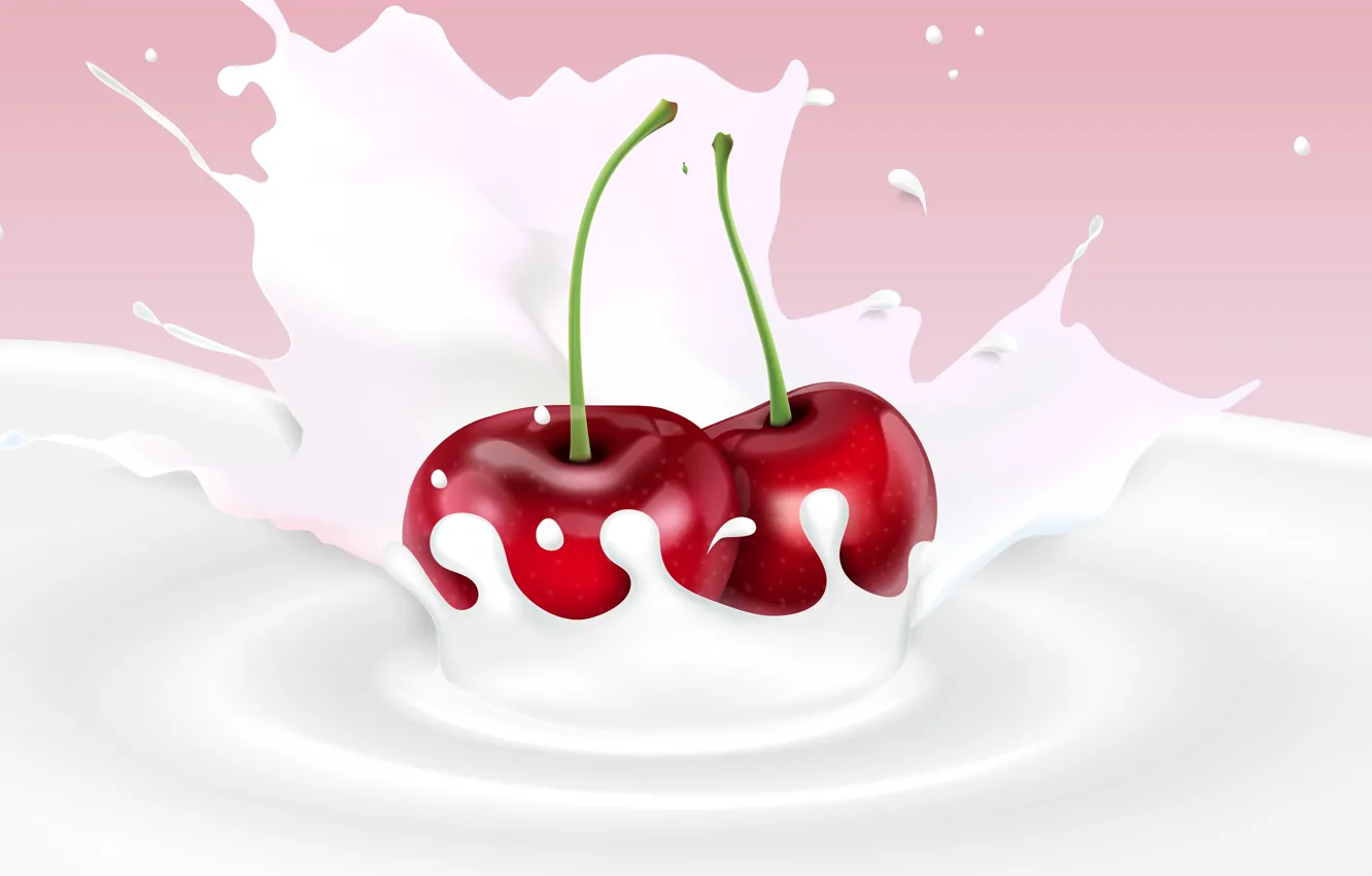 Photo wallpaper cherry, background, milk, berry