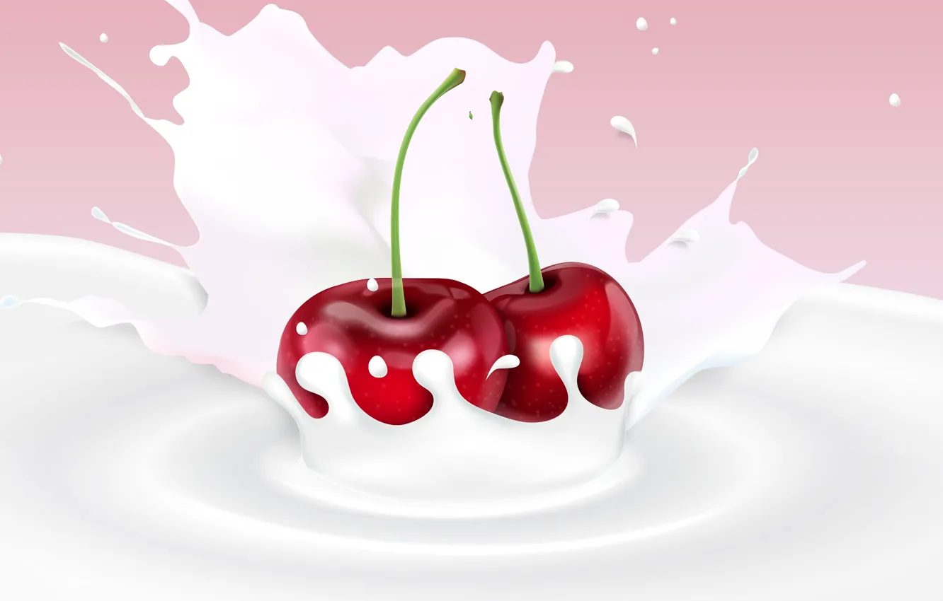 Photo wallpaper cherry, berries, background, milk