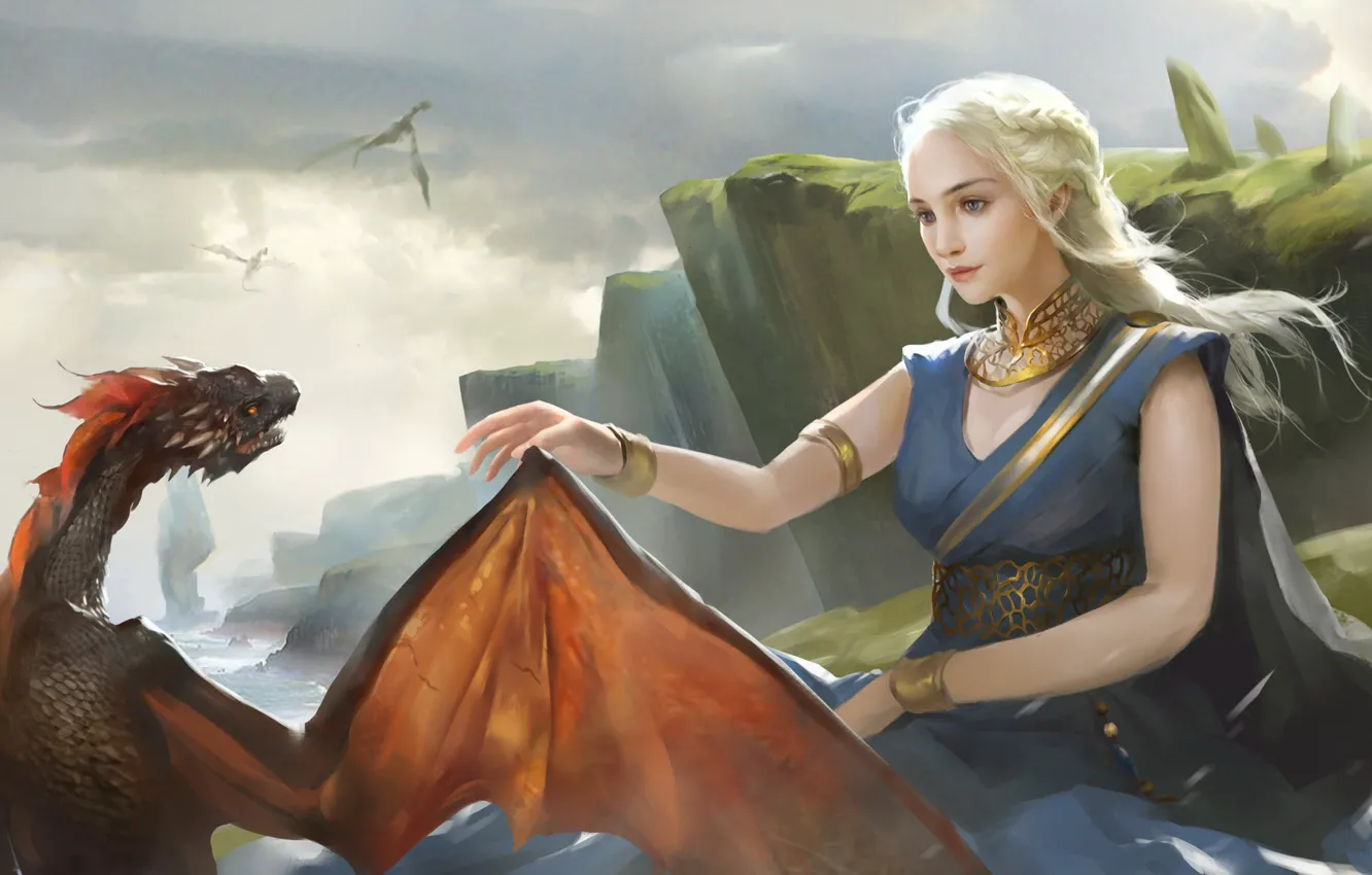 Photo wallpaper dragon, fantasy, art, Khaleesi, Game of thrones, Daenerys Targaryen, LI qian