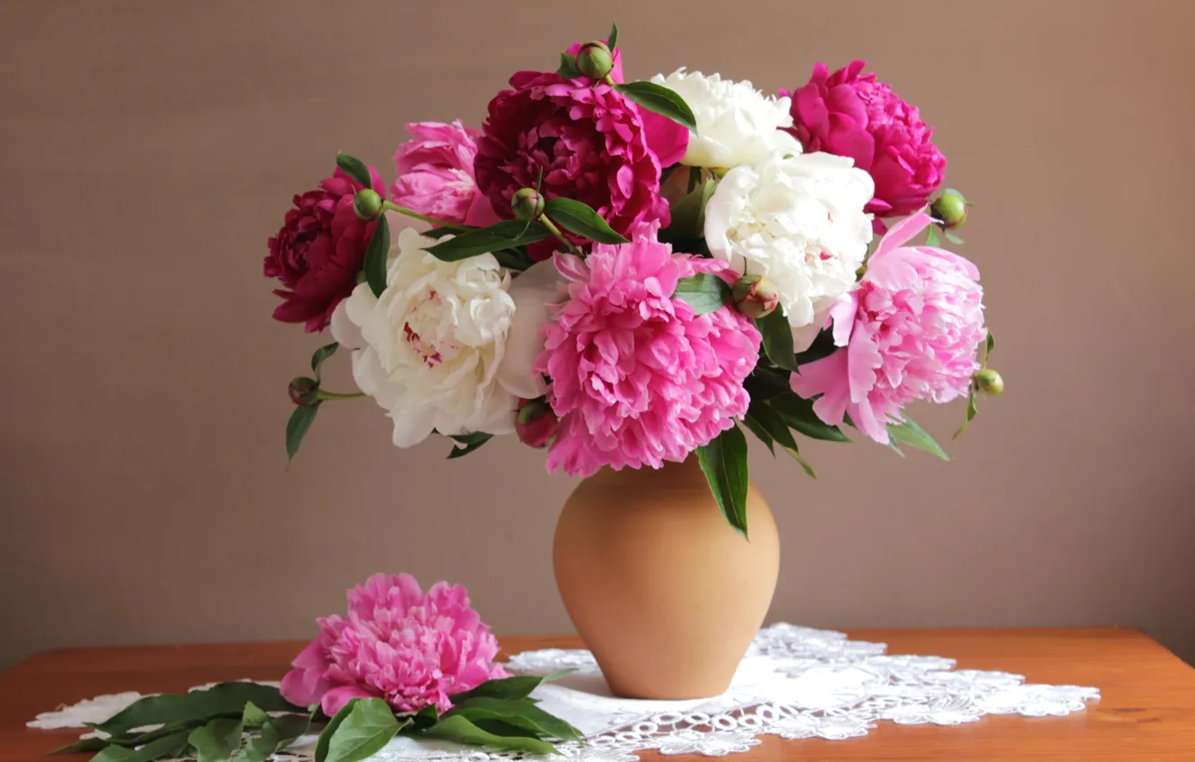 Photo wallpaper bouquet, colorful, peonies