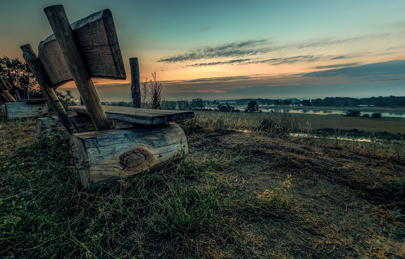 Photo wallpaper nature, the evening, bench