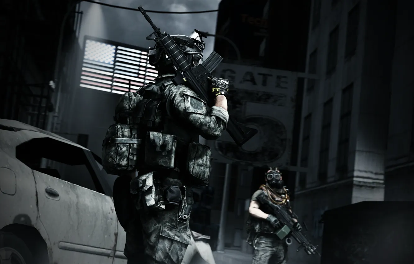 Photo wallpaper the city, weapons, soldiers