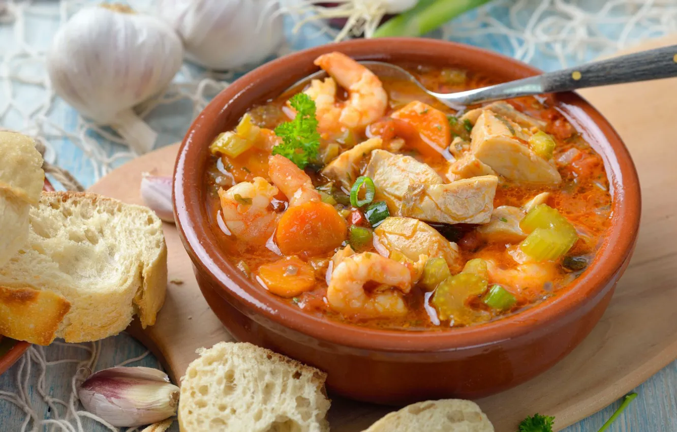 Photo wallpaper fish, bread, ears, garlic