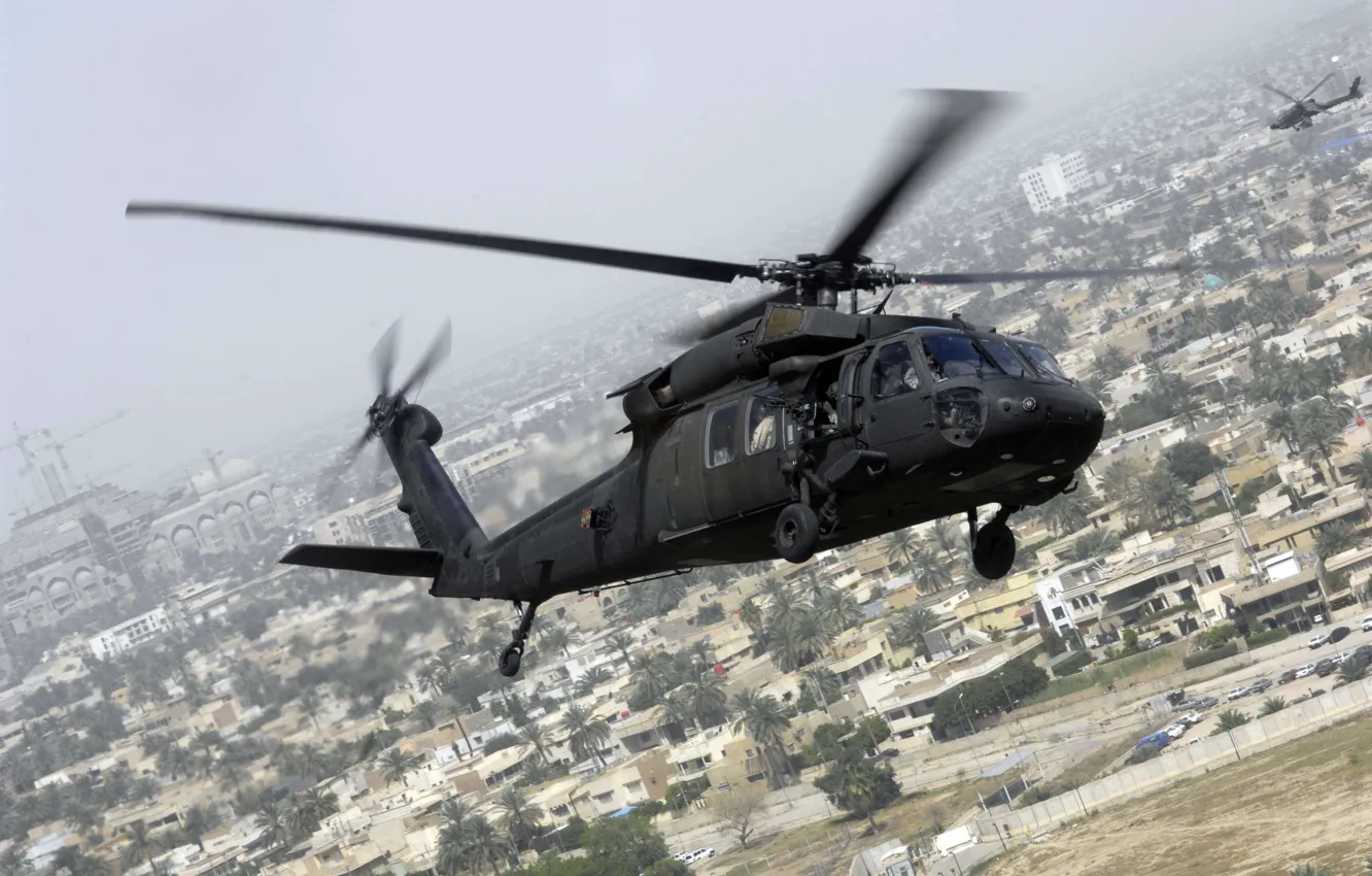 Photo wallpaper flight, the city, helicopter, UH-60, U.S.