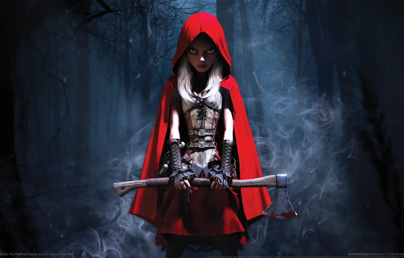 Photo wallpaper weapons, axe, cloak, Little Red Riding Hood, game wallpapers, Woolfe: The Redhood Diaries