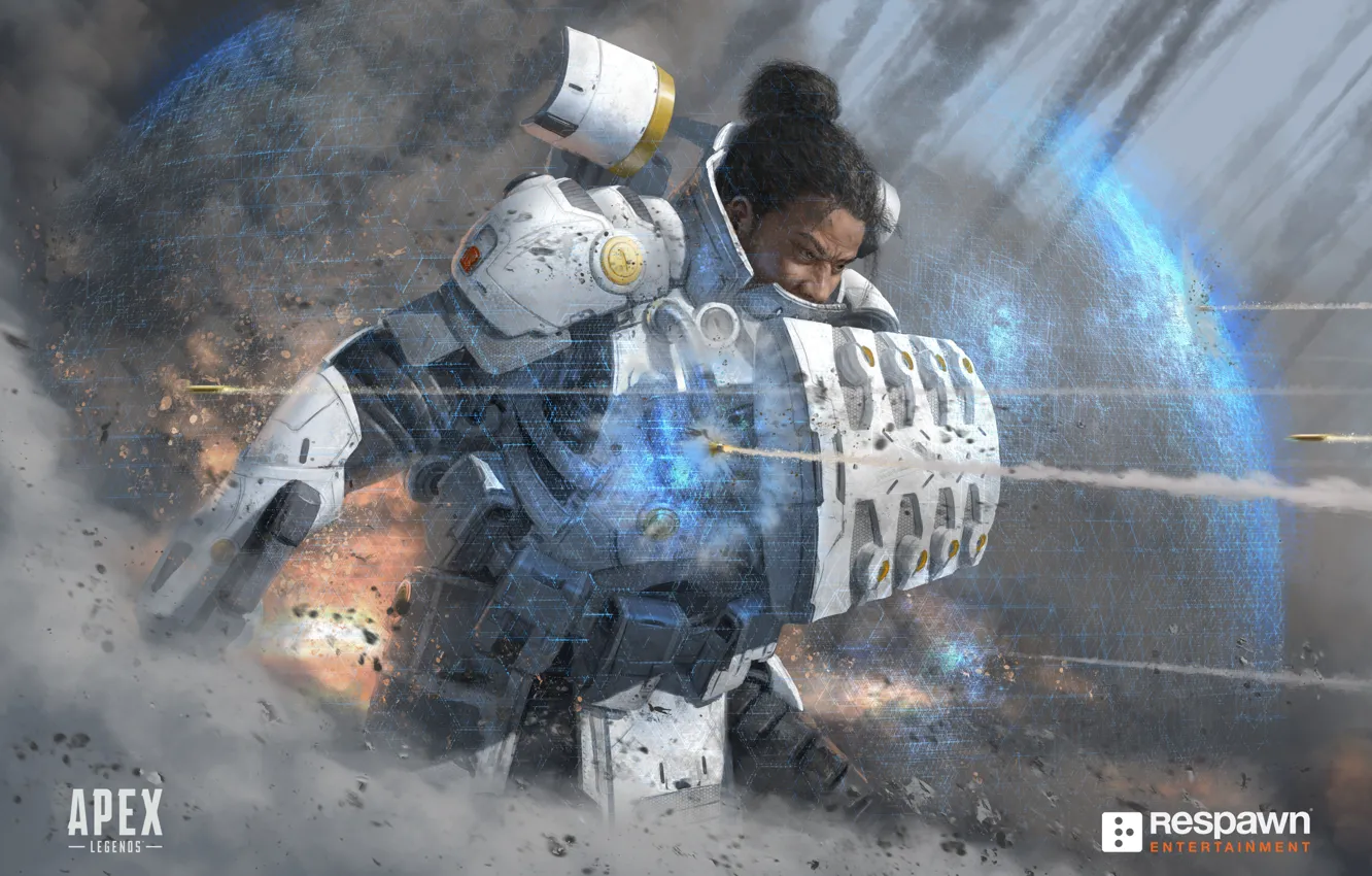 Photo wallpaper warrior, shield, Gibraltar, Apex Legends, Makoa Gibraltar