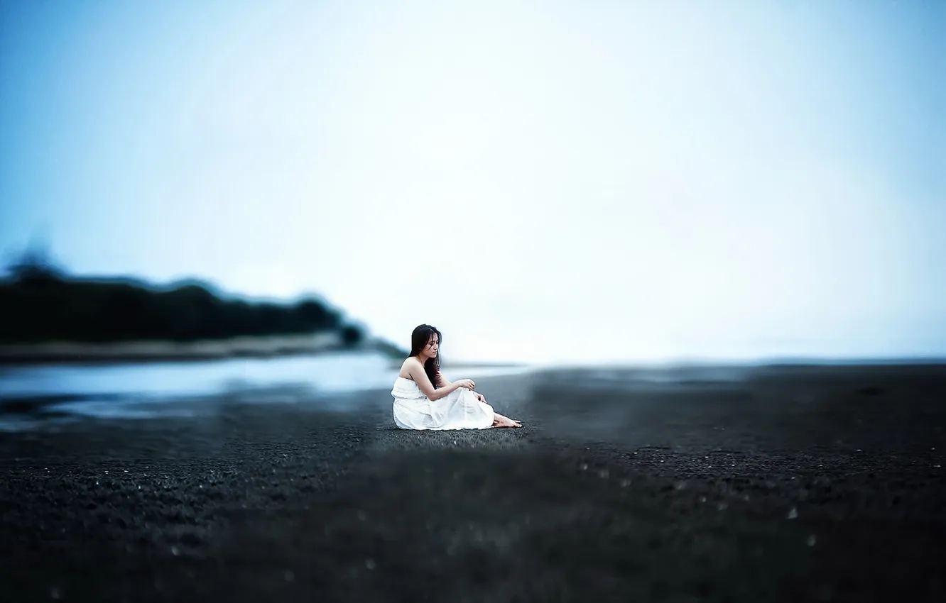 Photo wallpaper girl, mood, shore