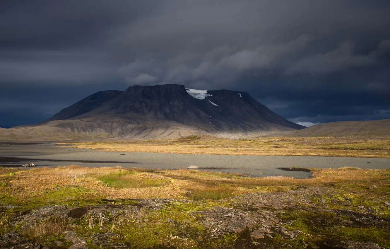 Photo wallpaper the sky, mountains, clouds, lake