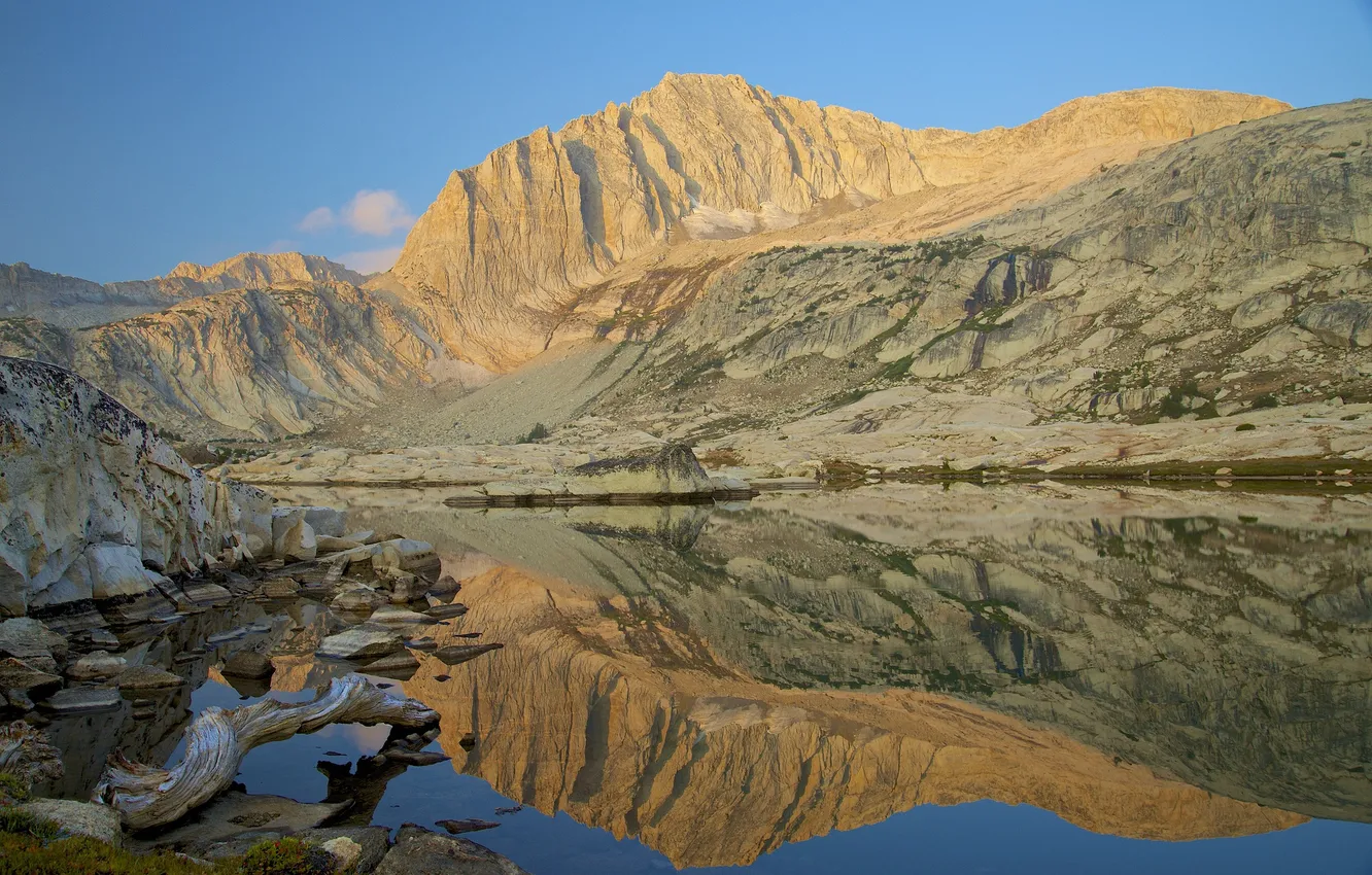 Photo wallpaper the sky, sunset, mountains, lake, reflection