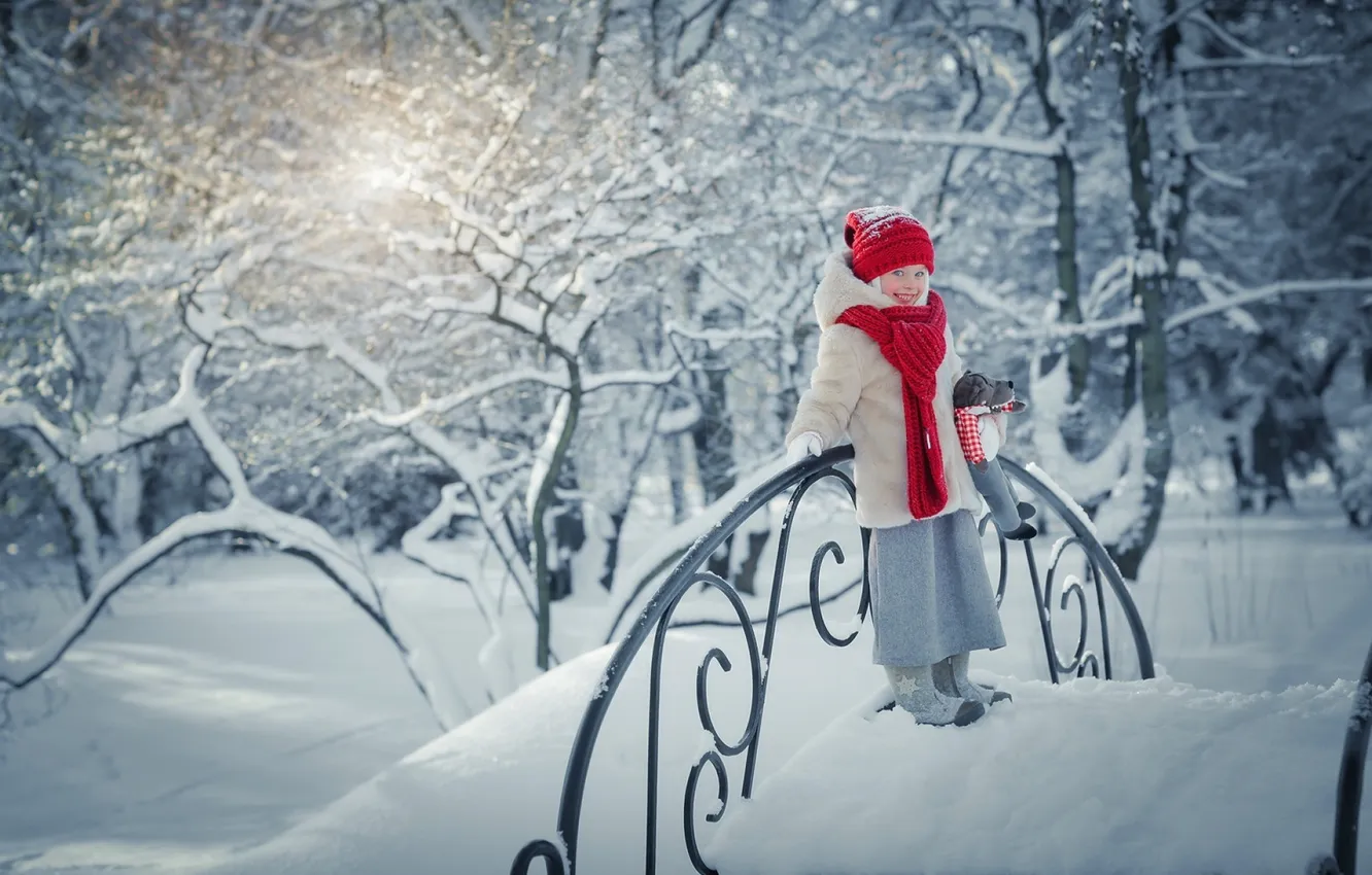 Photo wallpaper winter, snow, nature, children