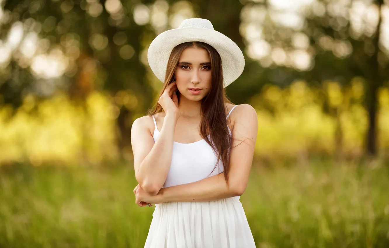 Photo wallpaper girl, hat, dress, Oksana, Nikolai Borzov