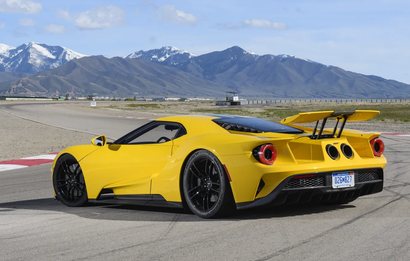 Photo wallpaper car, Ford, Ford GT, yellow, montain