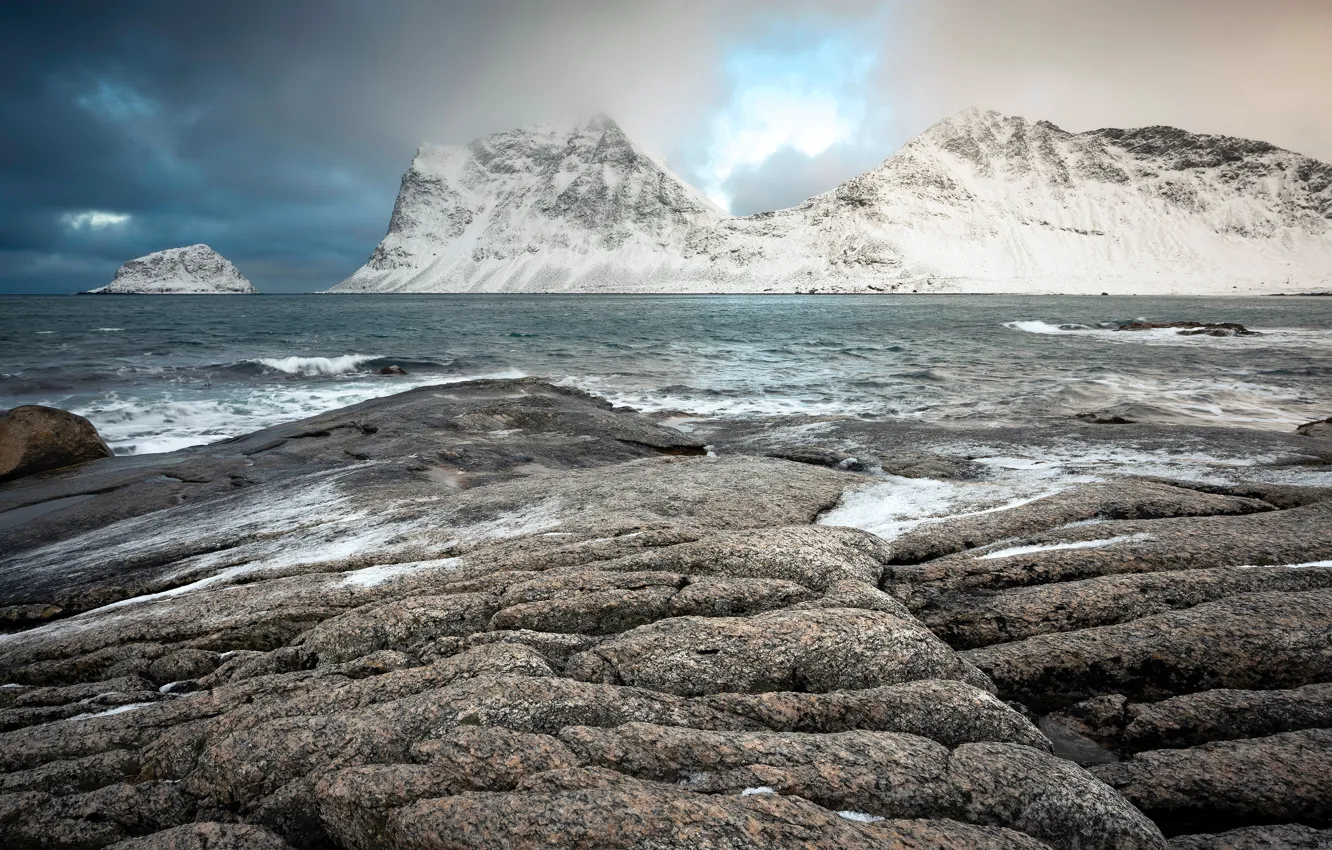 Photo wallpaper Norway, Lofoten Islands, Haukland Beach