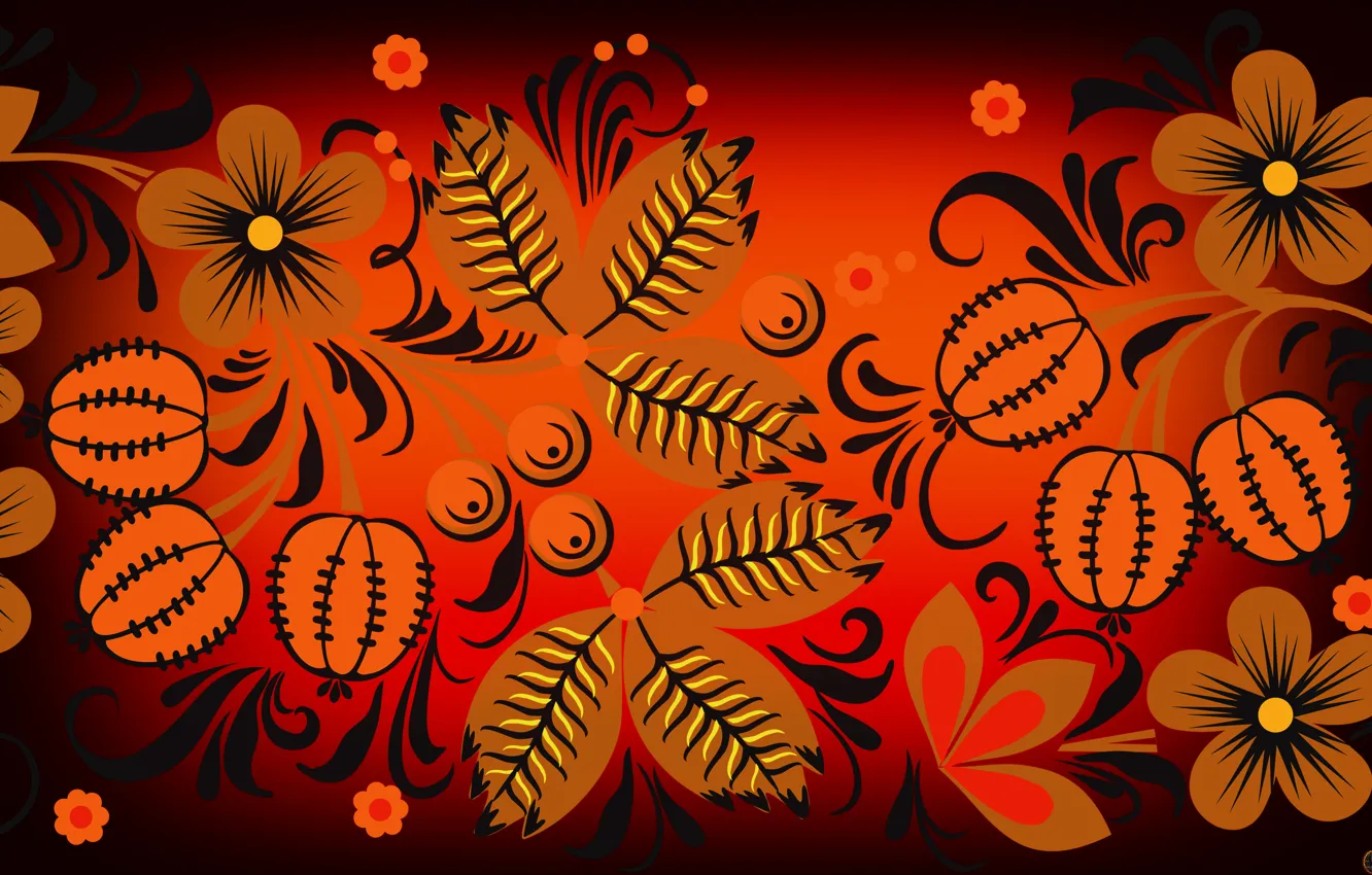 Photo wallpaper flowers, style, art, painting, Khokhloma, Khokhloma painting, madeinkipish, Ivan Ivanovich